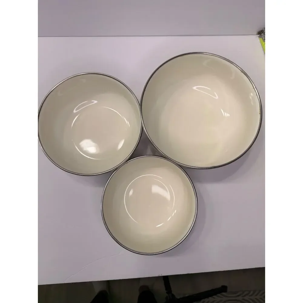 Vintage Floral Enamelware Nesting Bowls Set of 3 With Lids